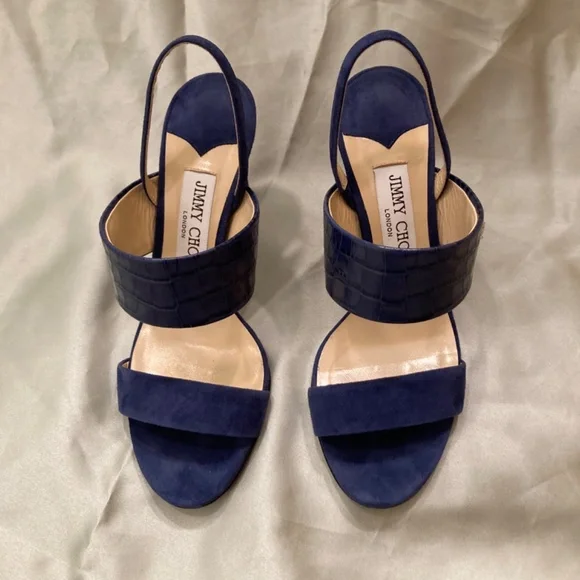 Jimmy Choo Salise Suede Croc-Embossed EU 36 85mm Color Is Denim Worn Once - Picture 4 of 15